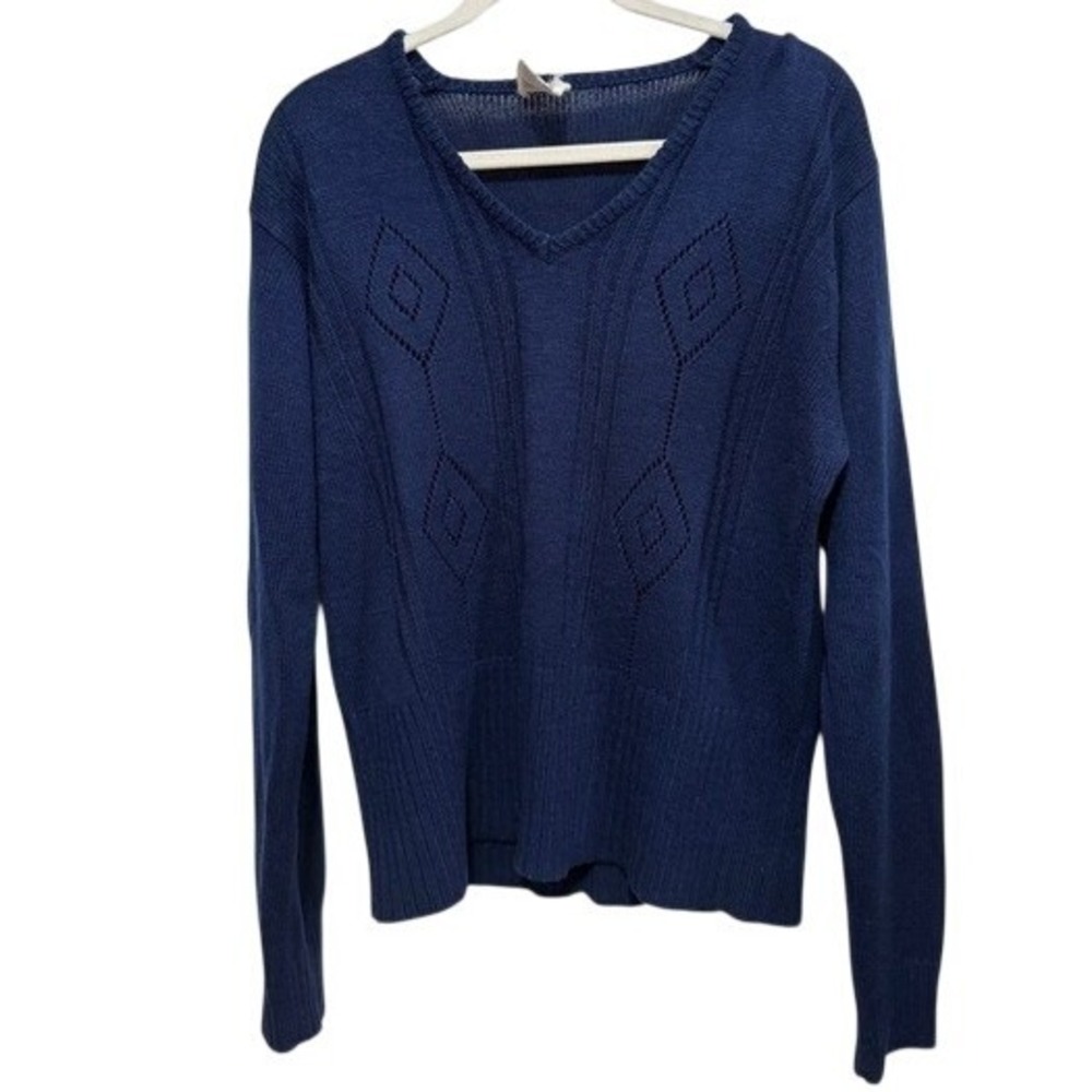Vintage 60s Kennington LTD California V-Neck Sweater Mens M Navy Argyle